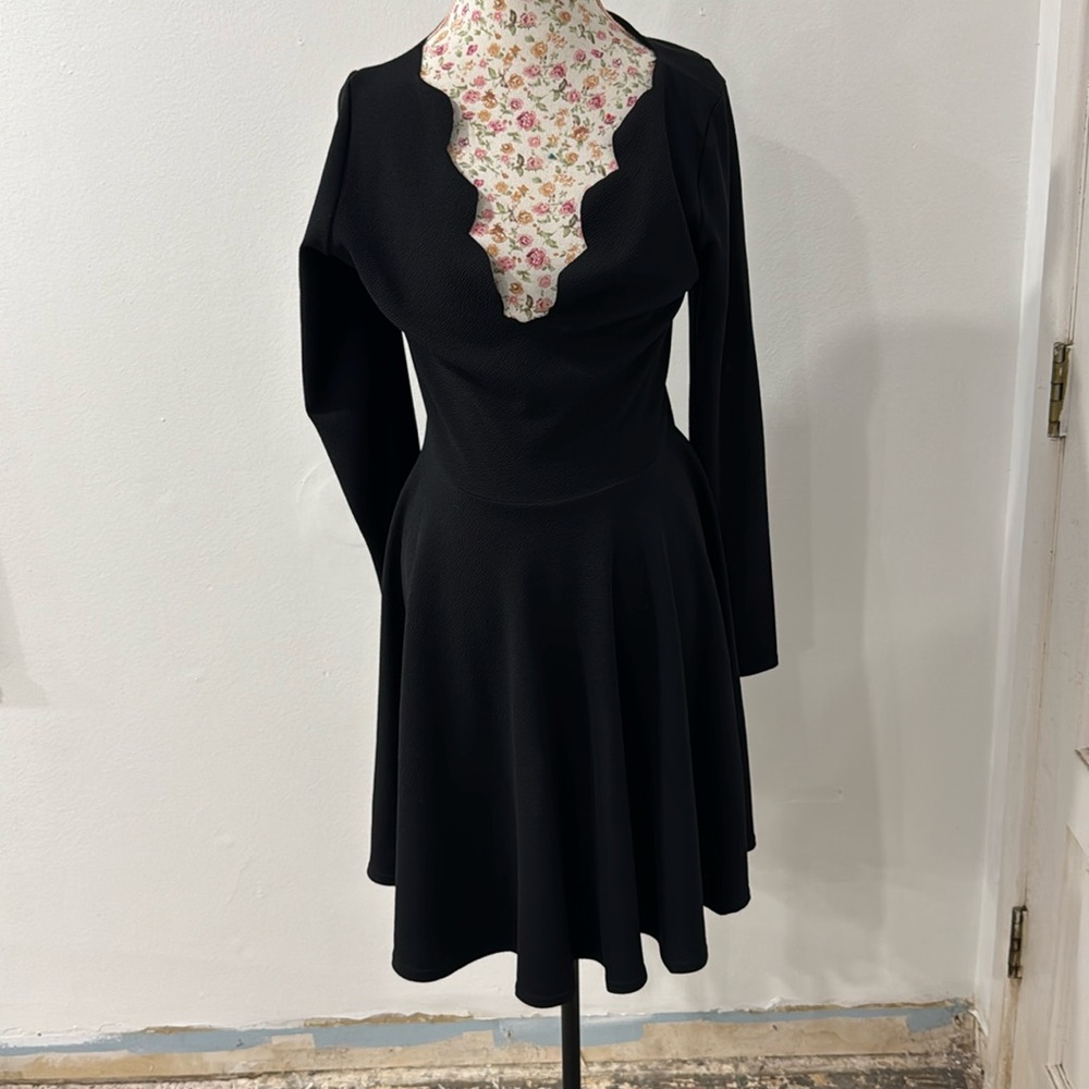 Black Plus Nadine Long Sleeved Scallop Skater Dress